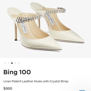 NEW jimmy choo bing 100 Linen Patent Leather Mules with Crystal Strap